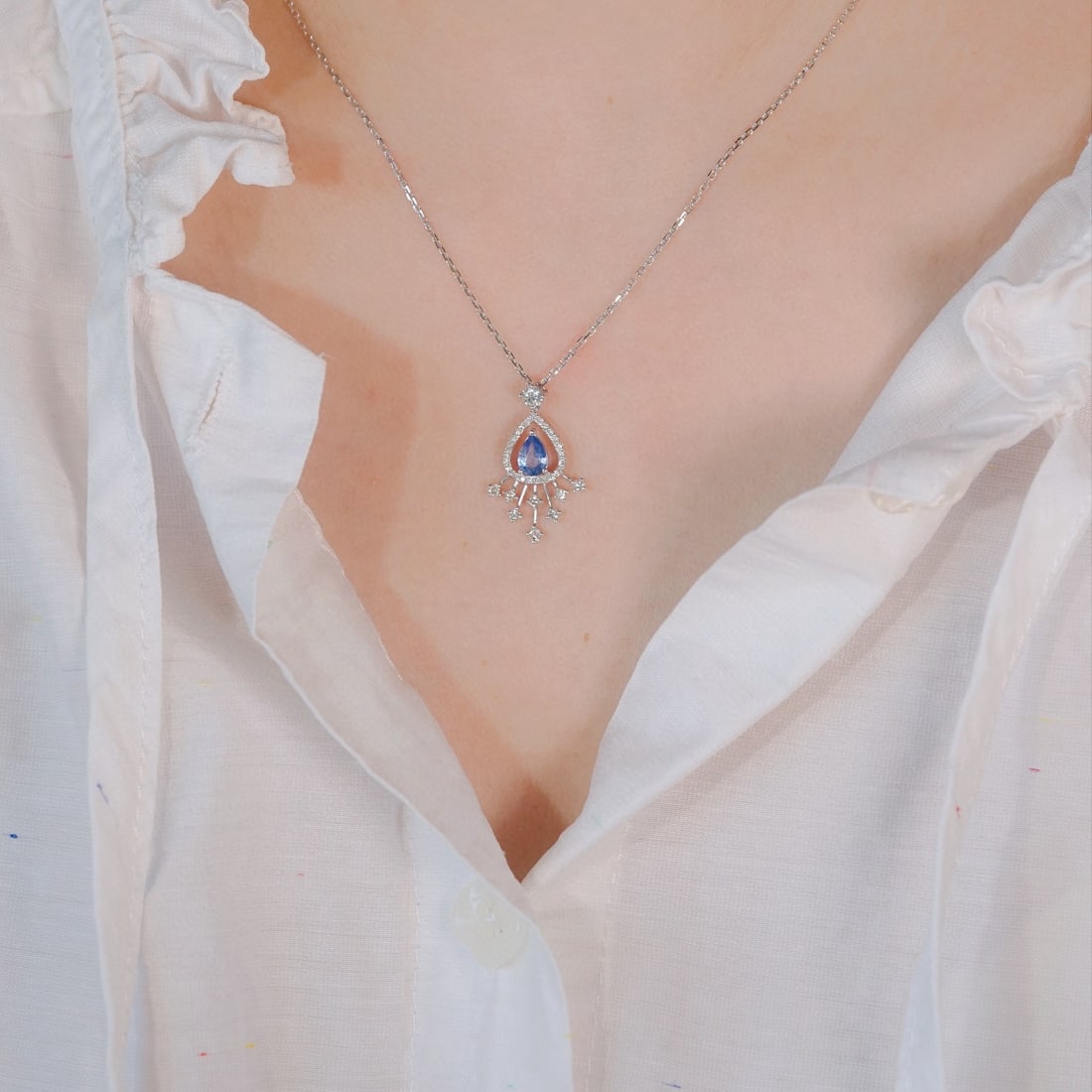 14k Gold 0.80 Ctw Natural Sapphire & Diamond Pendant( Without Chain ) - 5