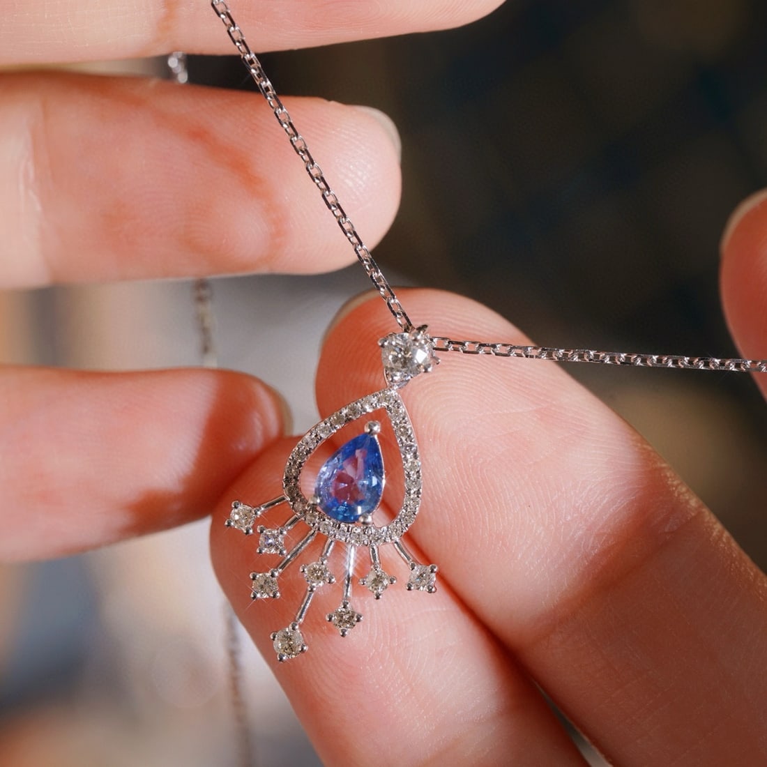 14k Gold 0.80 Ctw Natural Sapphire & Diamond Pendant( Without Chain ) - 7