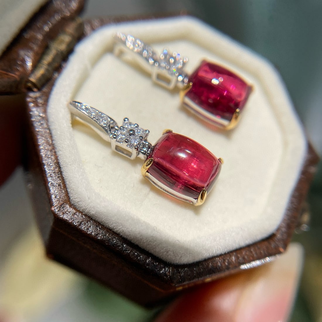 14k Gold 3 Ct Natural Tourmaline & Diamond Earrings - 2