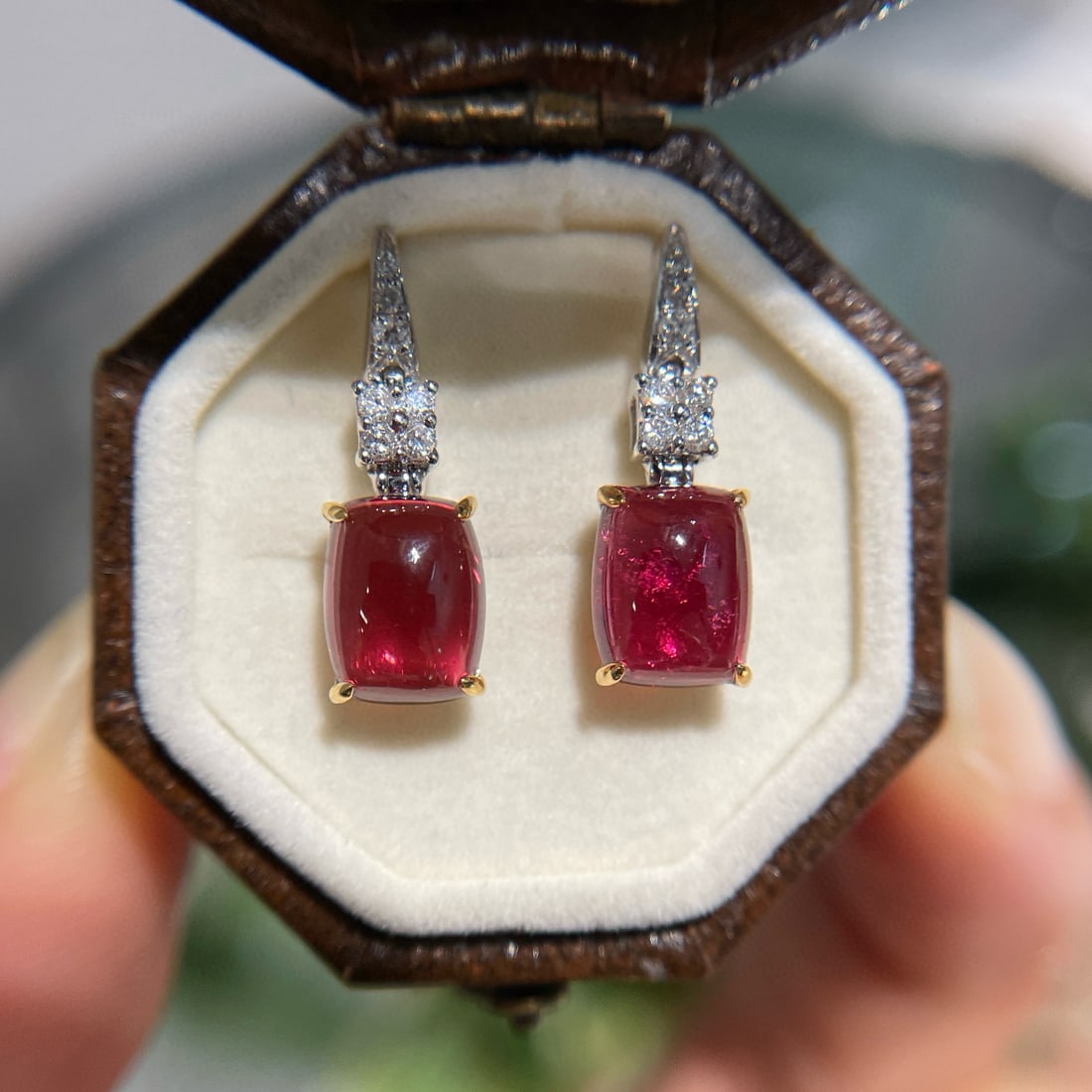 14k Gold 3 Ct Natural Tourmaline & Diamond Earrings - 4