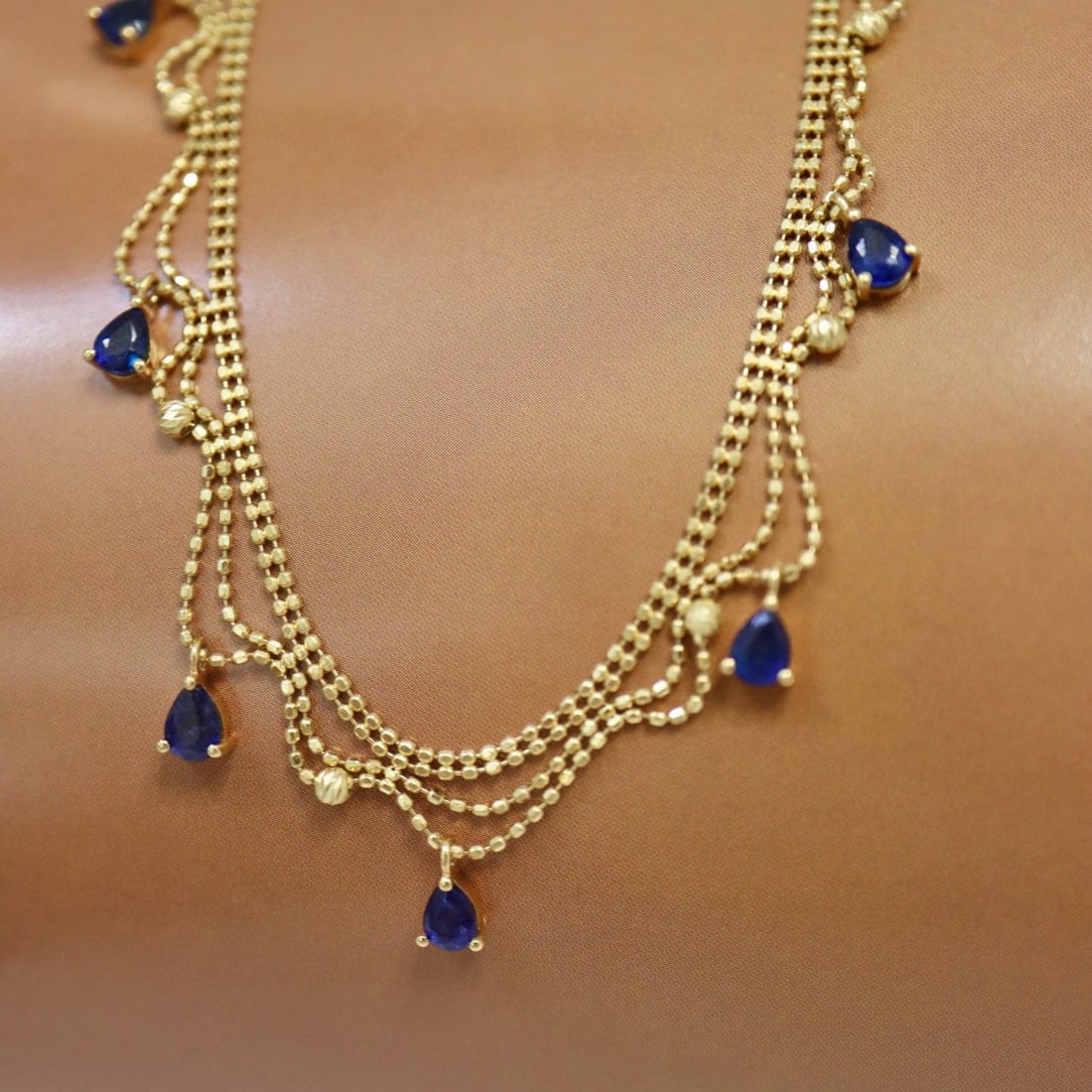 14k Gold 2.7 Ct Natural Sapphire & Diamond Necklace - 3