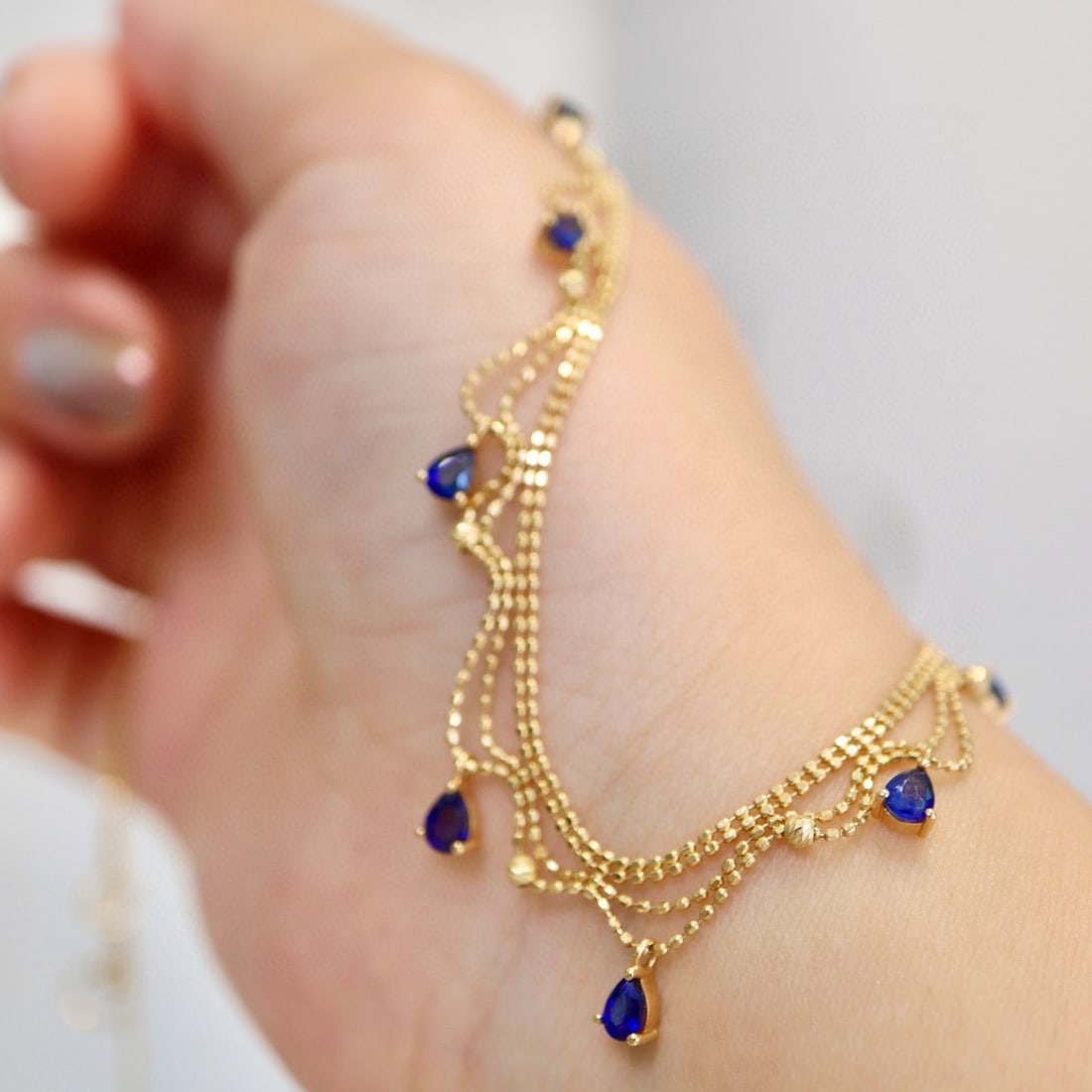 14k Gold 2.7 Ct Natural Sapphire & Diamond Necklace - 4