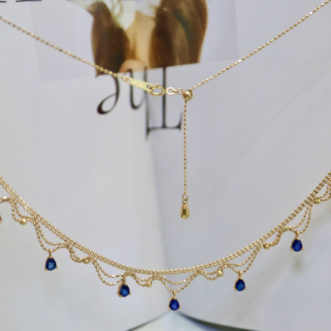 14k Gold 2.7 Ct Natural Sapphire & Diamond Necklace - 7