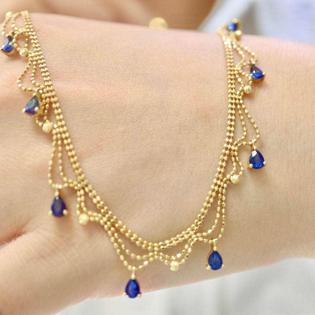 14k Gold 2.7 Ct Natural Sapphire & Diamond Necklace - 8