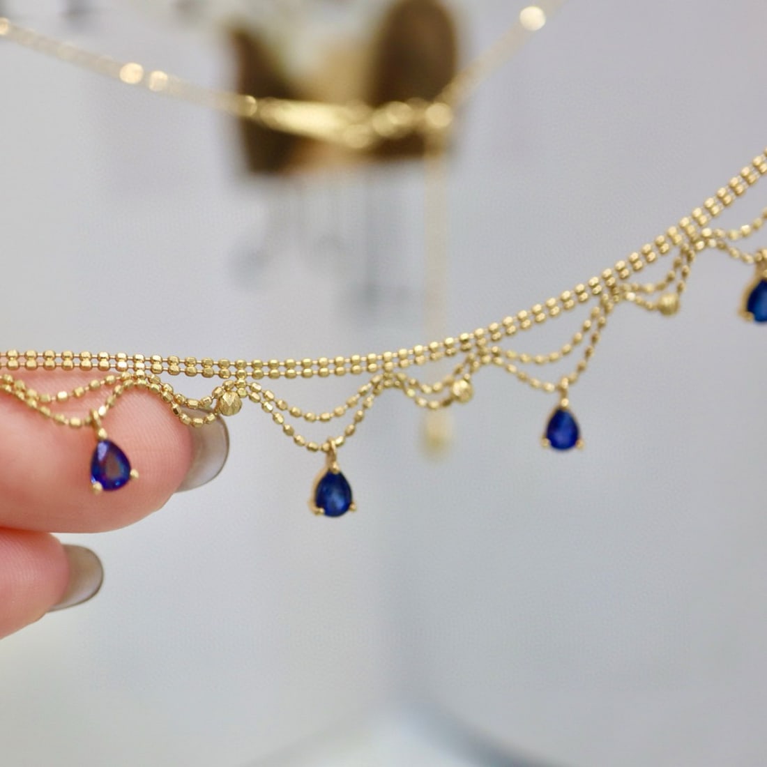 14k Gold 2.7 Ct Natural Sapphire & Diamond Necklace - 9