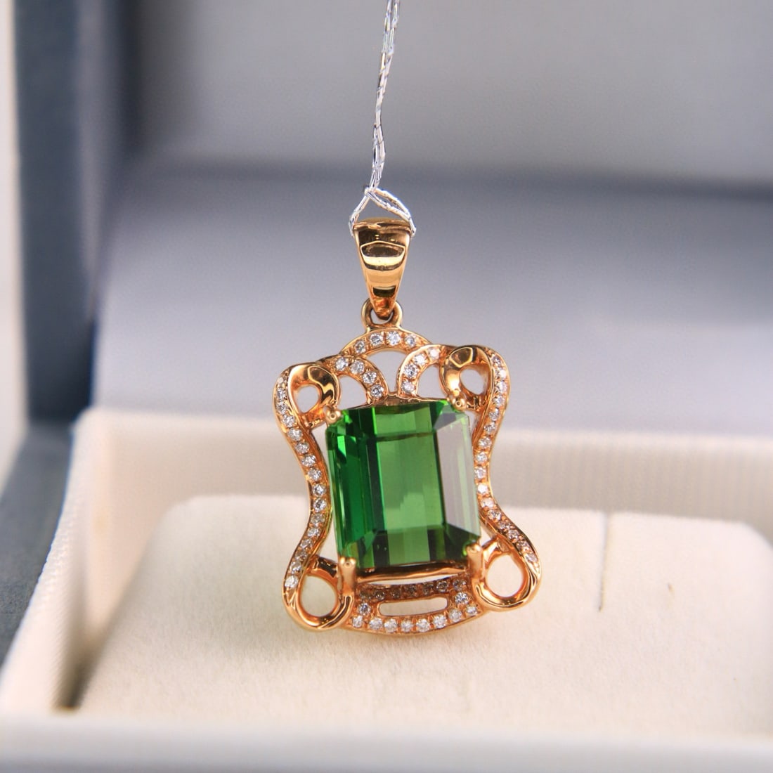 14k Gold 5.39 Ctw Natural Tourmaline & Diamond Pendant( Without Chain ) - 2