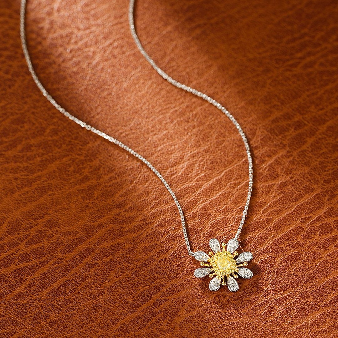 14k Gold 0.42 Ctw Natural Yellow Diamond & Diamond Pendant( Without Chain ) - 3