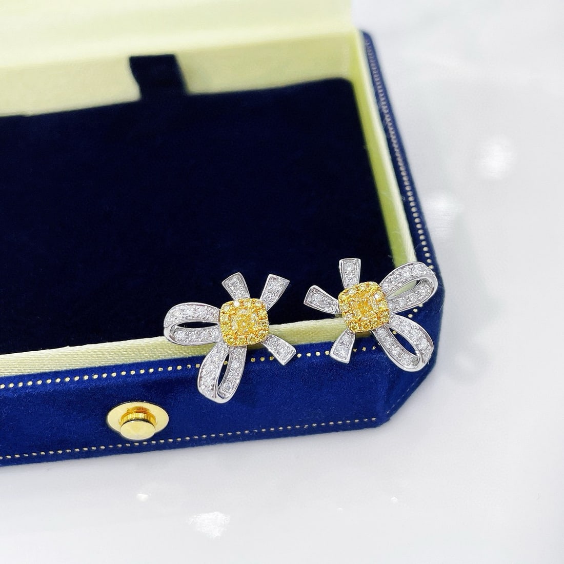 14k Gold 0.72 Ctw Natural Yellow Diamond & Diamond Earrings: Ref:230989068 // gold content:14k gold // main gemstone:yellow diamond // shape:cushion // carat weight:0. 28ct // color:yellow // treatment:natural // cut grade:g // // adjacent gemstone 2 : diamond