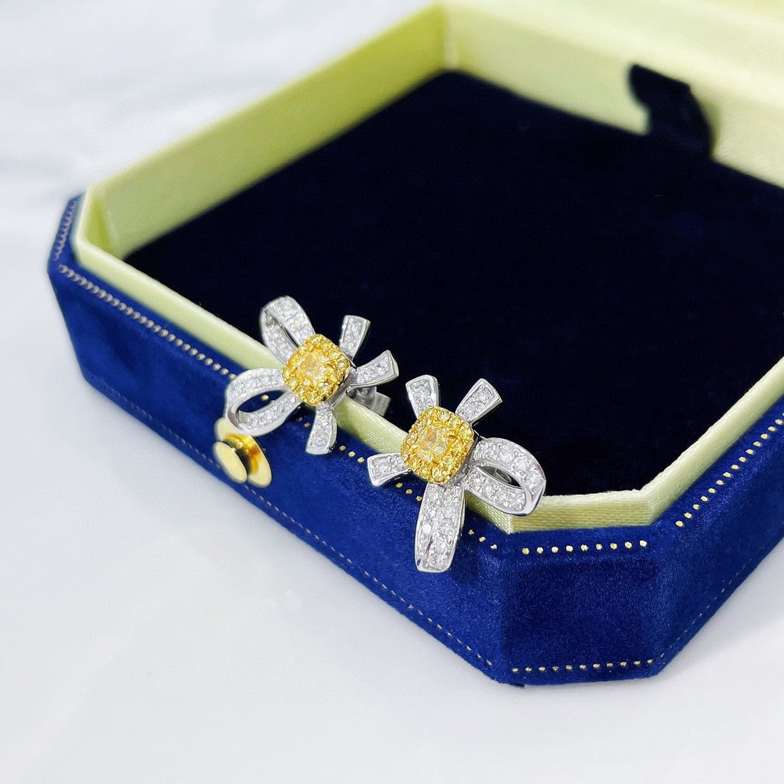 14k Gold 0.72 Ctw Natural Yellow Diamond & Diamond Earrings - 2