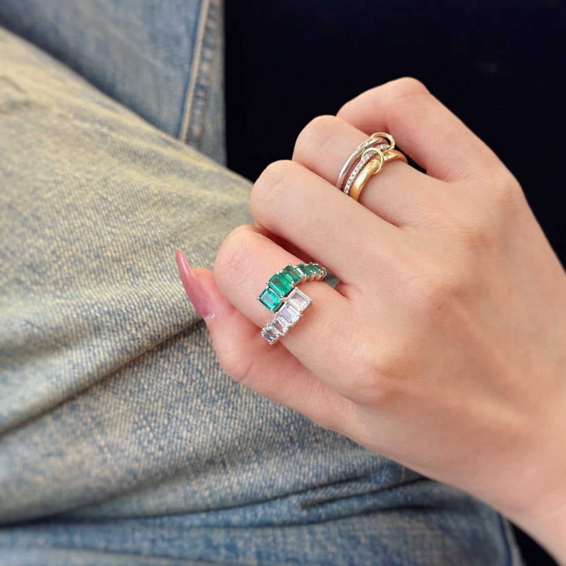 14k Gold 3.17 Ctw Natural Emerald & Sapphire Ring - 2