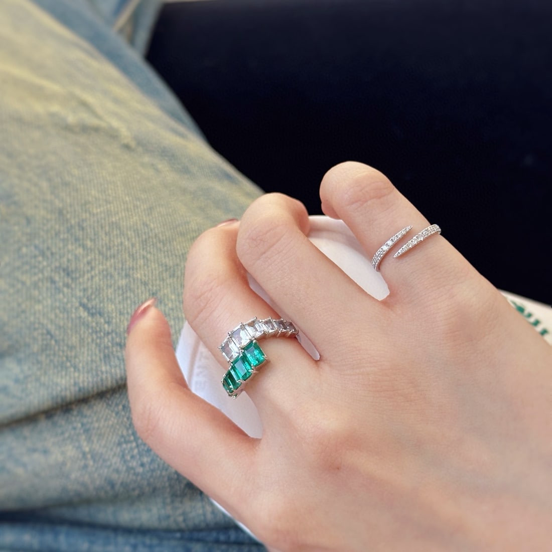 14k Gold 3.17 Ctw Natural Emerald & Sapphire Ring - 4
