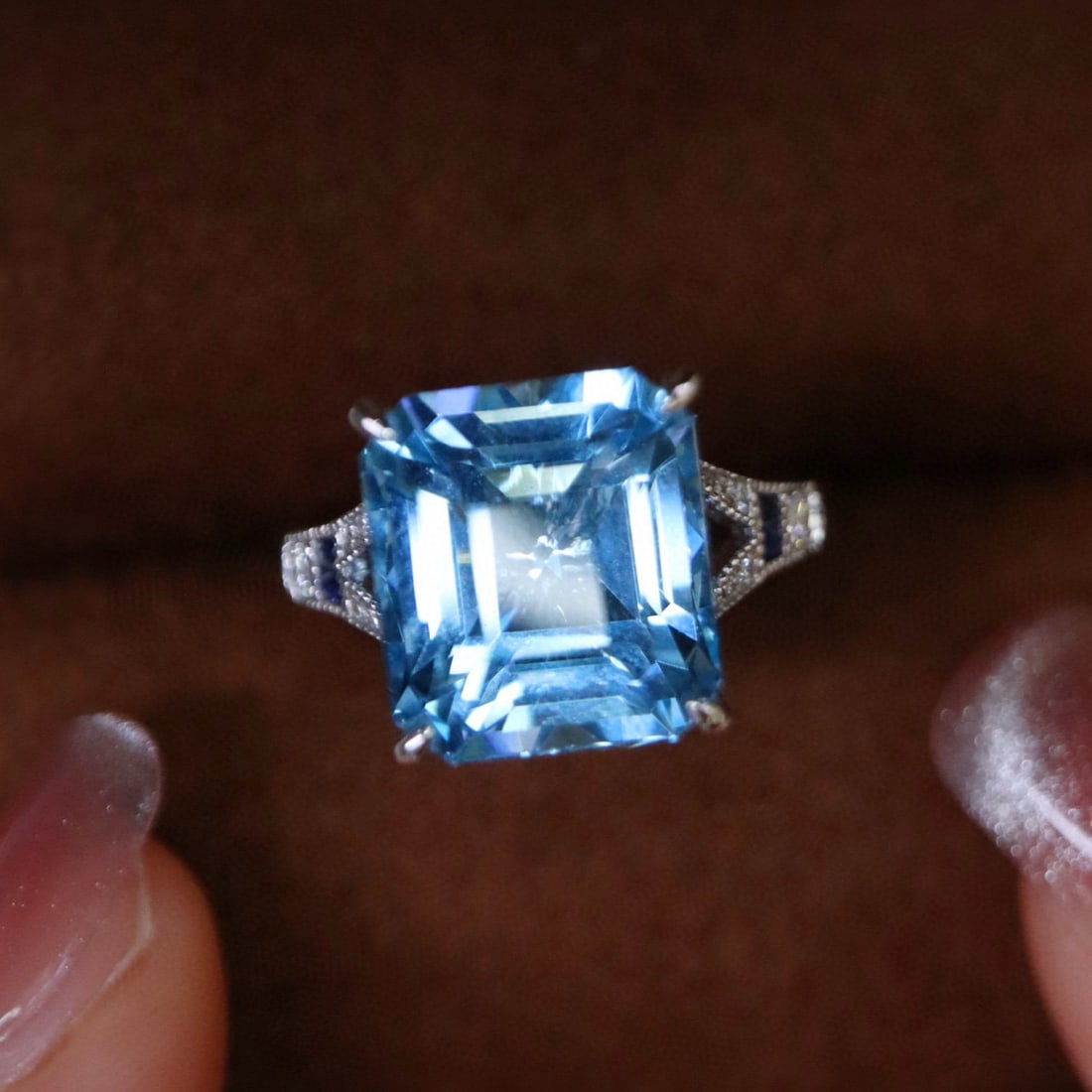 14k Gold 7.11 Ct Natural Aquamarine & Diamond Ring - 2