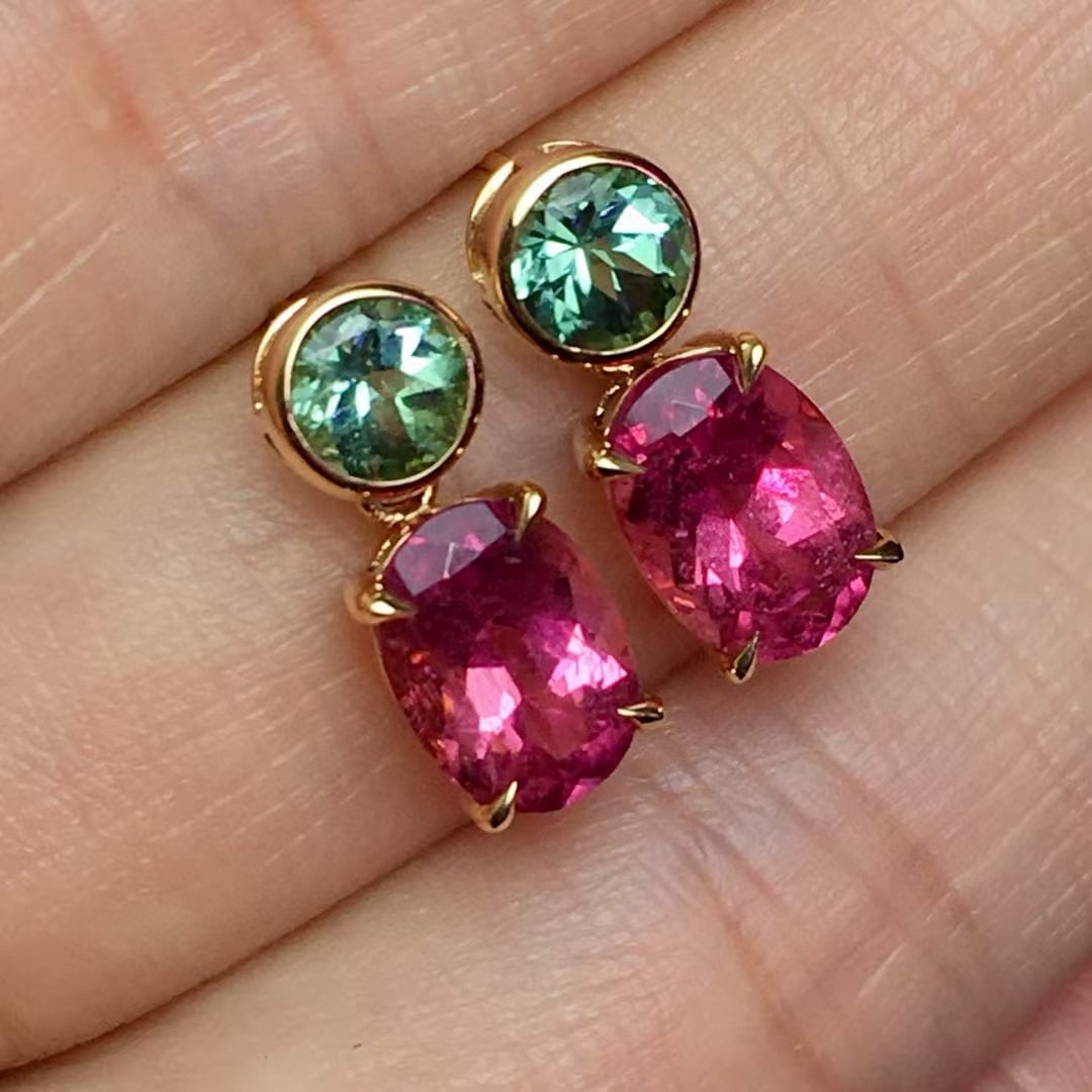 14k Gold 4.7 Ct Natural Tourmaline & Diamond Earrings - 3