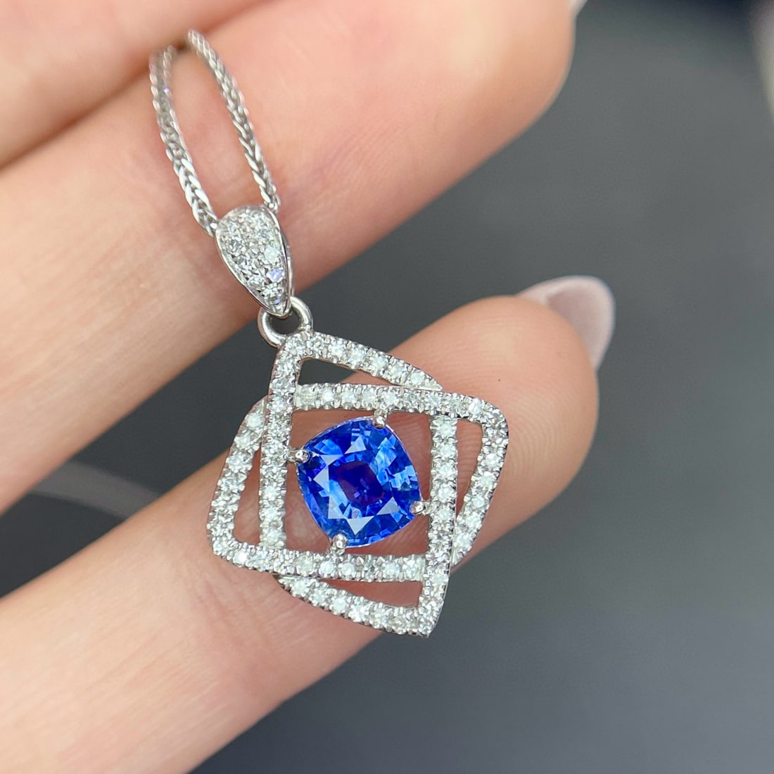 14k Gold 1.09 Ct Natural Sapphire & Diamond Pendant( Without Chain ) - 2