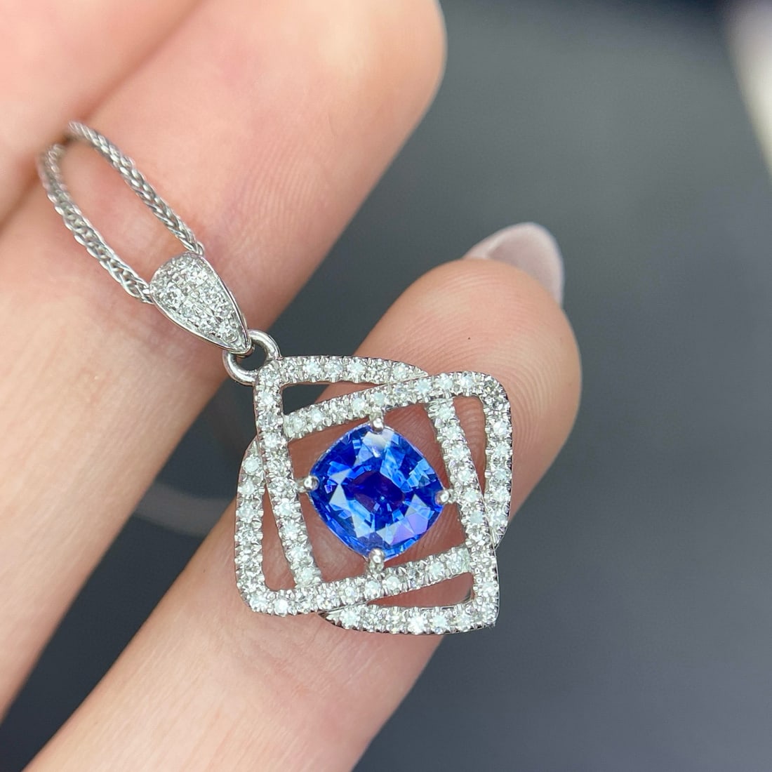 14k Gold 1.09 Ct Natural Sapphire & Diamond Pendant( Without Chain ) - 4