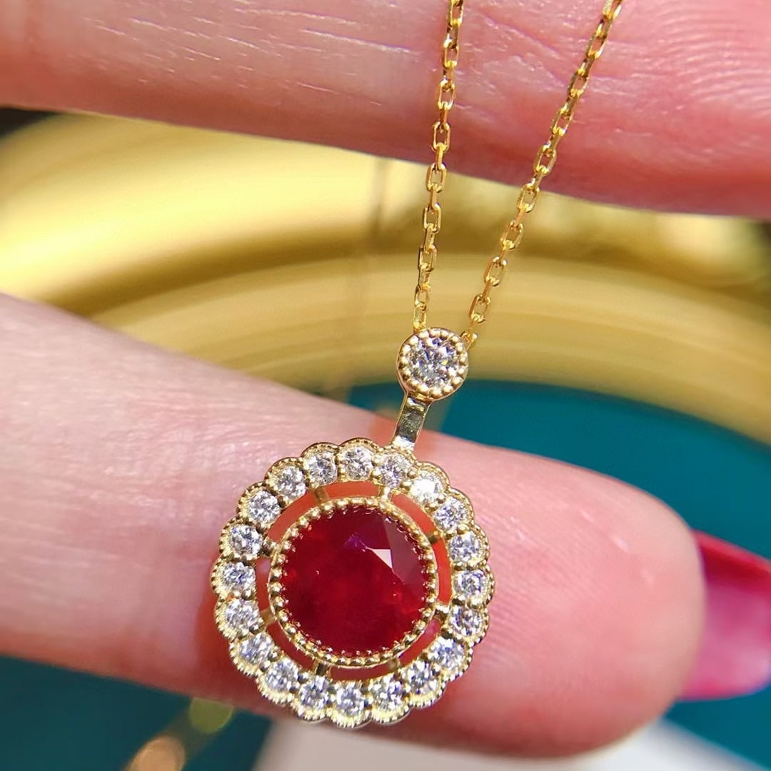 14k Gold 1.49 Ctw Natural Ruby & Diamond Pendant( Without Chain ) - 2