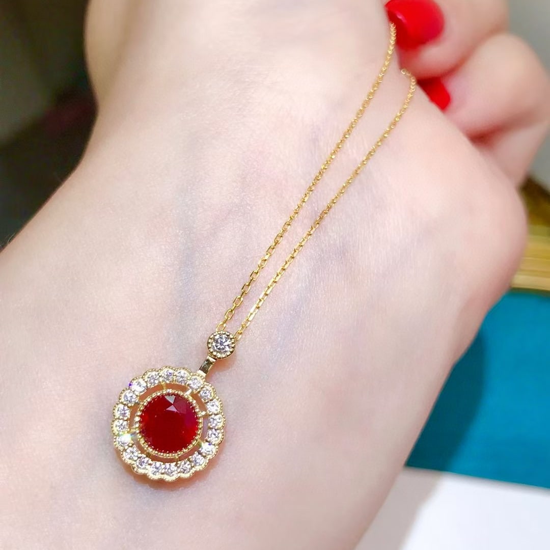 14k Gold 1.49 Ctw Natural Ruby & Diamond Pendant( Without Chain ) - 3