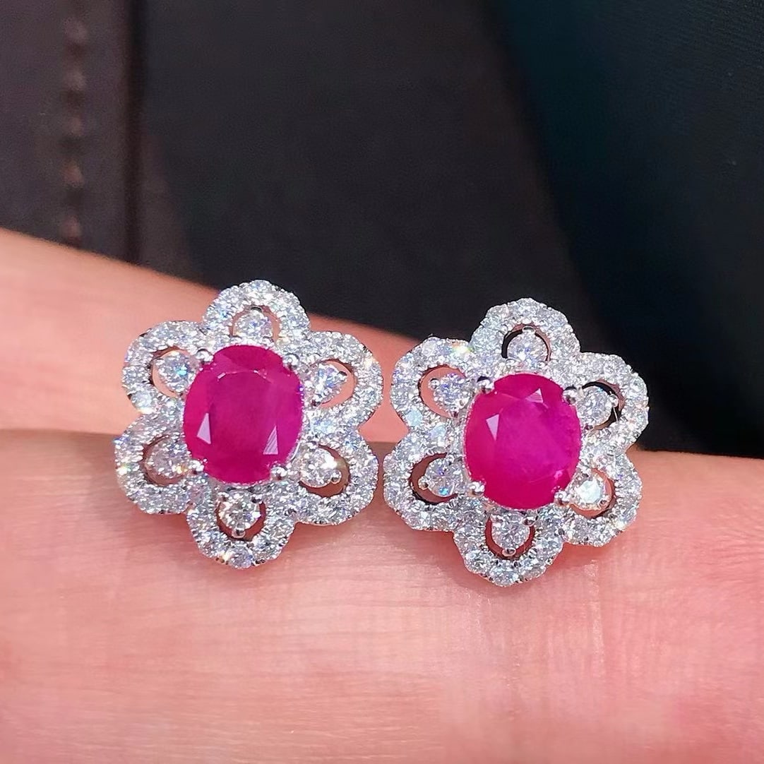 14k Gold 2.09 Ctw Natural Ruby & Diamond Earrings - 3