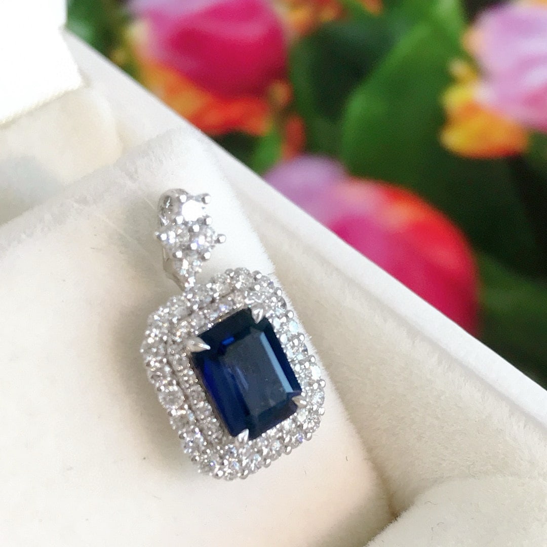 14k Gold 1.65 Ctw Natural Sapphire & Diamond Pendant( Without Chain ) - 2