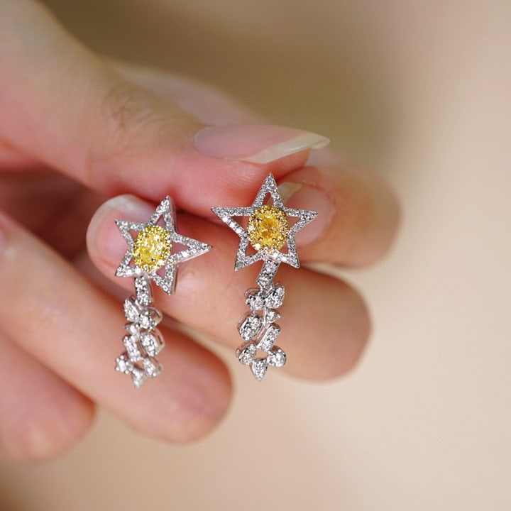 14k Gold 0.80 Ctw Natural Yellow Diamond & Diamond Earrings - 3
