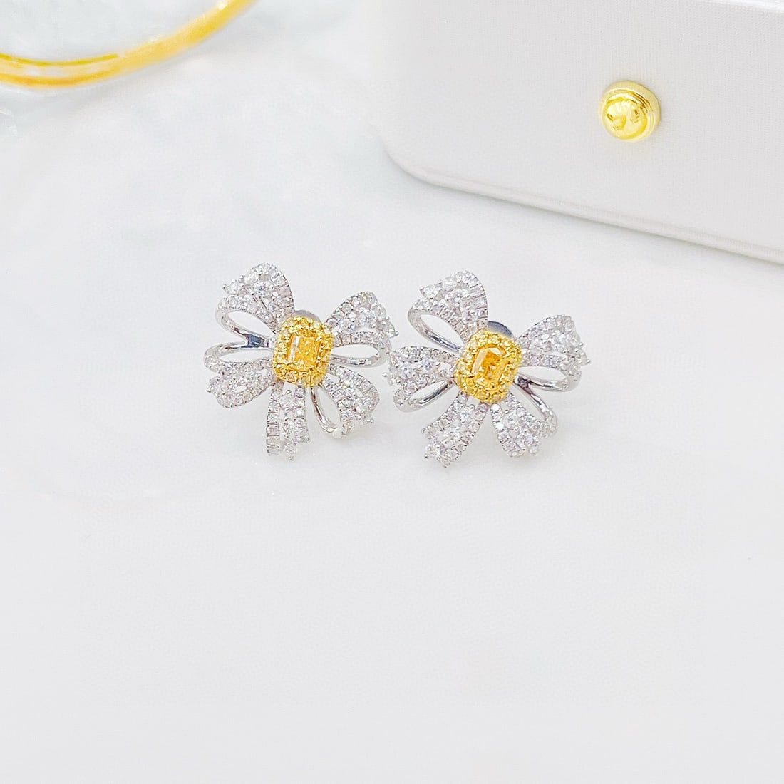 14k Gold 1.24 Ctw Natural Yellow Diamond & Diamond Earrings - 2