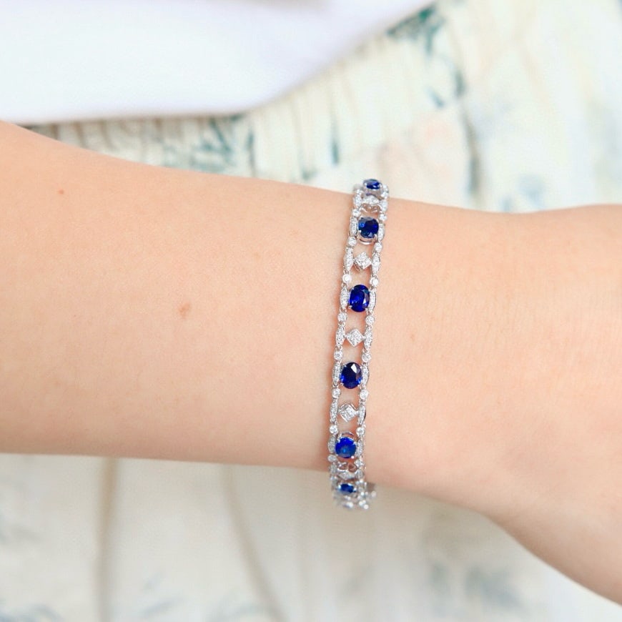 14k Gold 3.84 Ctw Natural Sapphire & Diamond Bracelet - 3