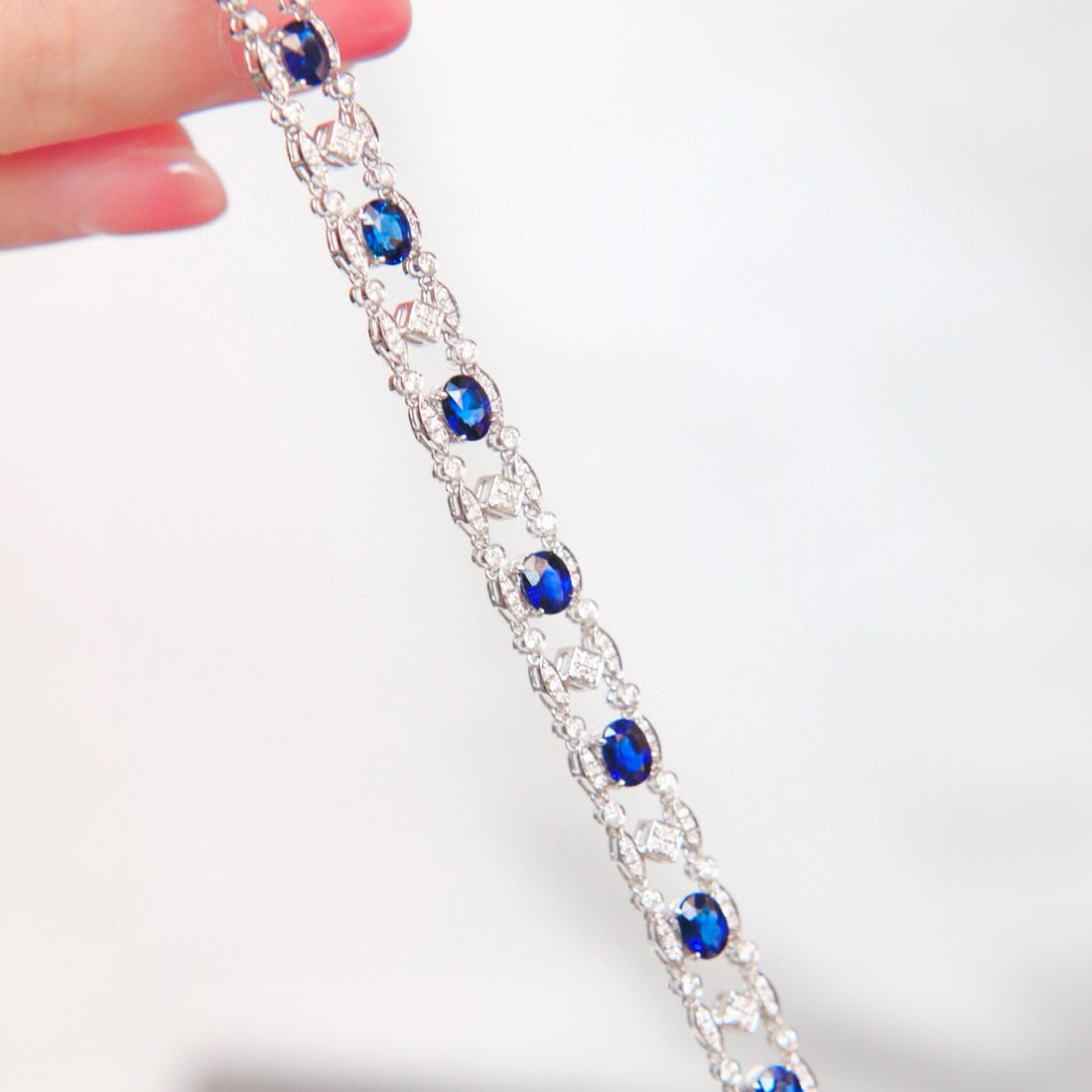 14k Gold 3.84 Ctw Natural Sapphire & Diamond Bracelet - 5