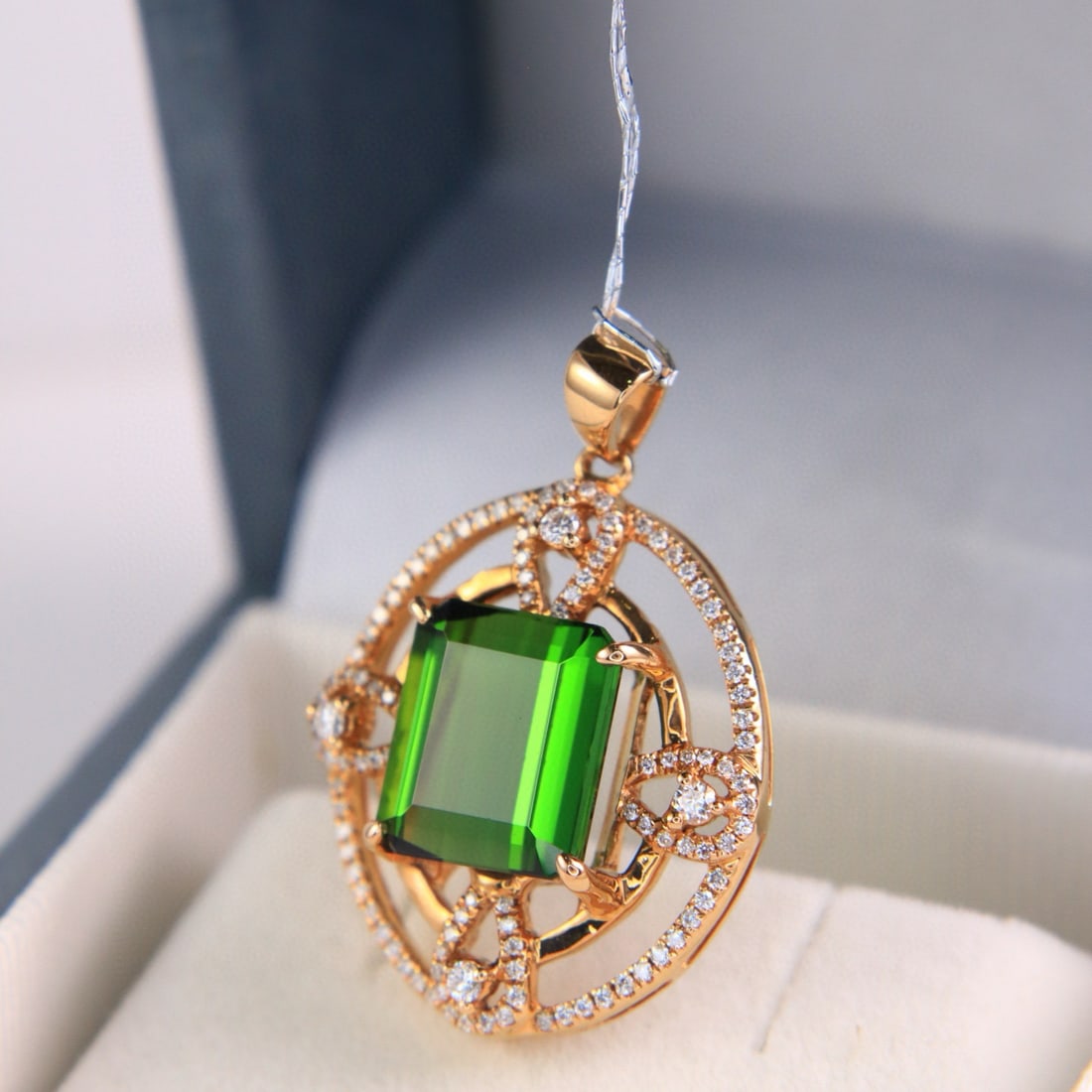 14k Gold 7.18 Ctw Natural Tourmaline & Diamond Pendant( Without Chain ) - 2