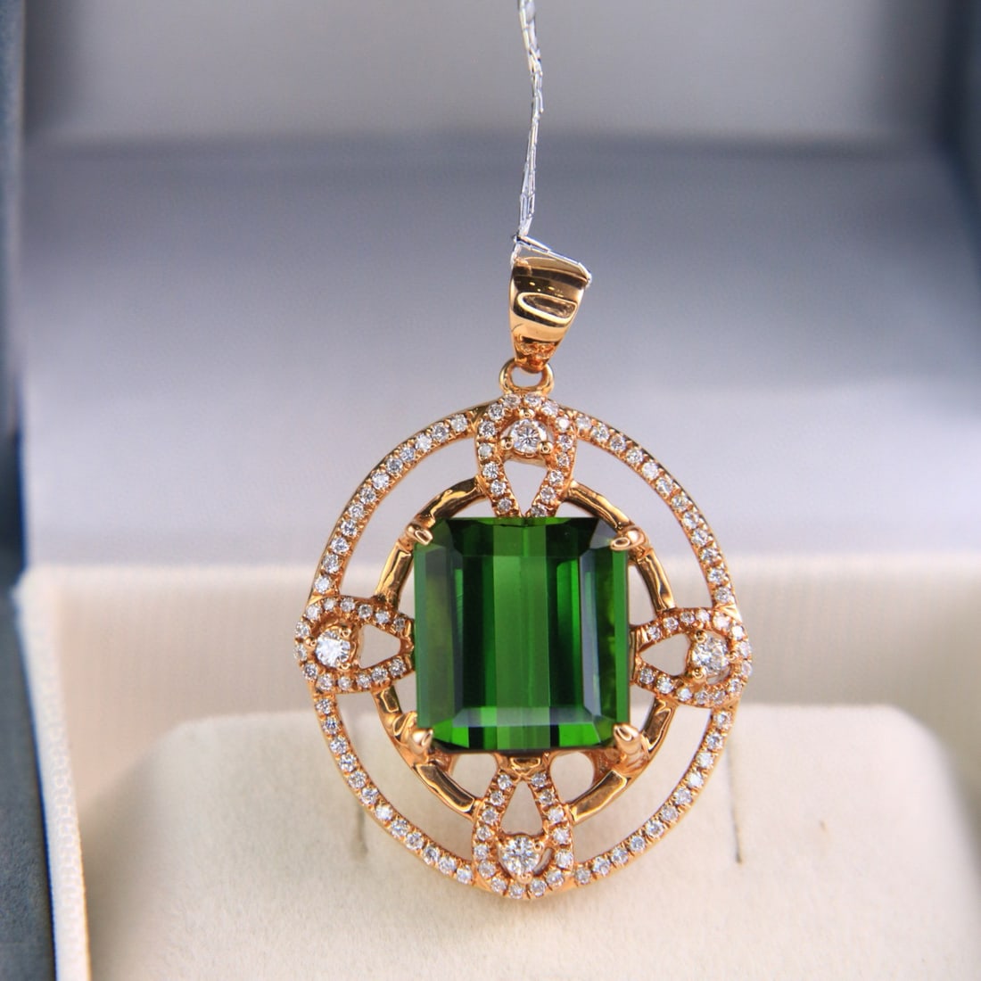 14k Gold 7.18 Ctw Natural Tourmaline & Diamond Pendant( Without Chain ) - 3