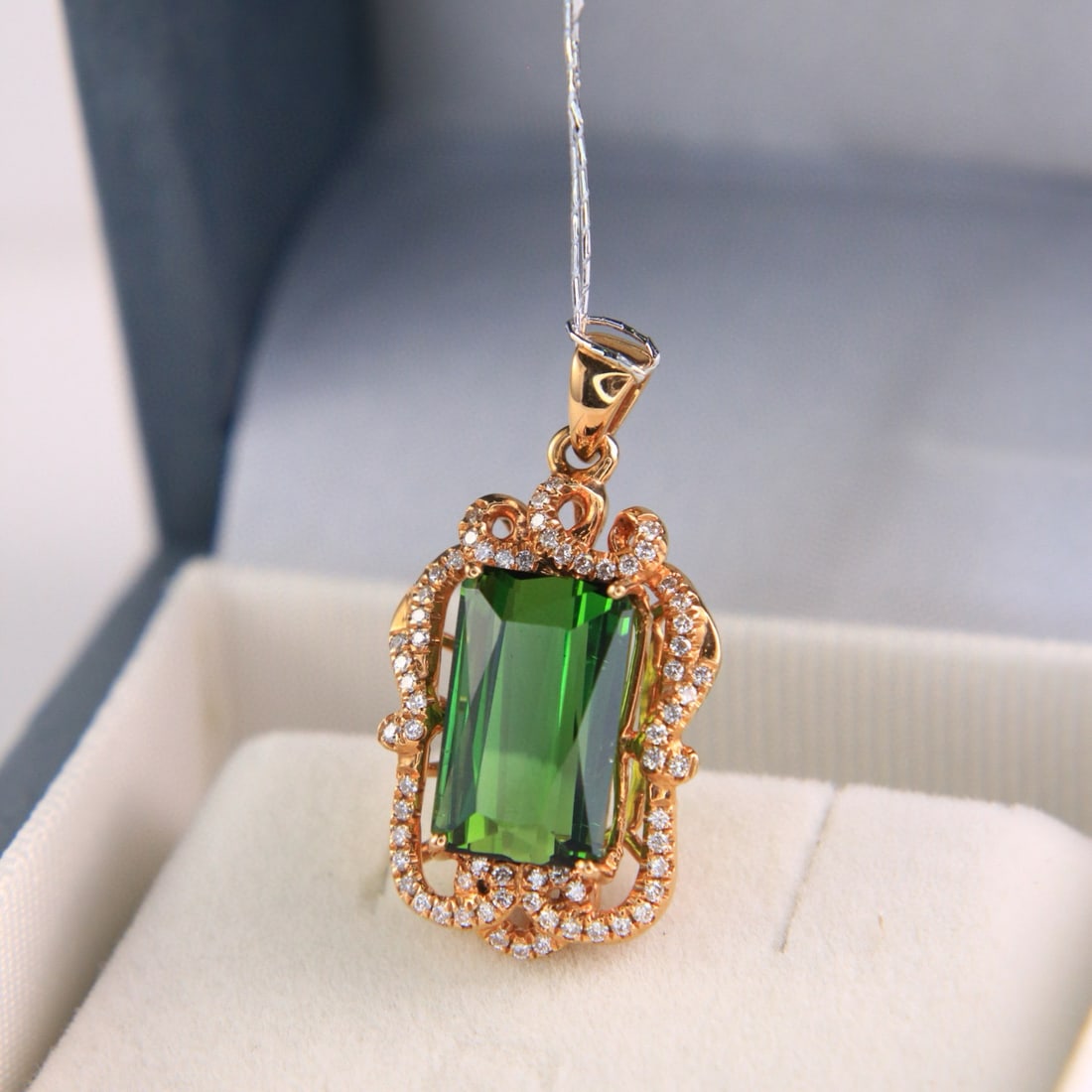 14k Gold 5.41 Ctw Natural Tourmaline & Diamond Pendant( Without Chain ) - 2