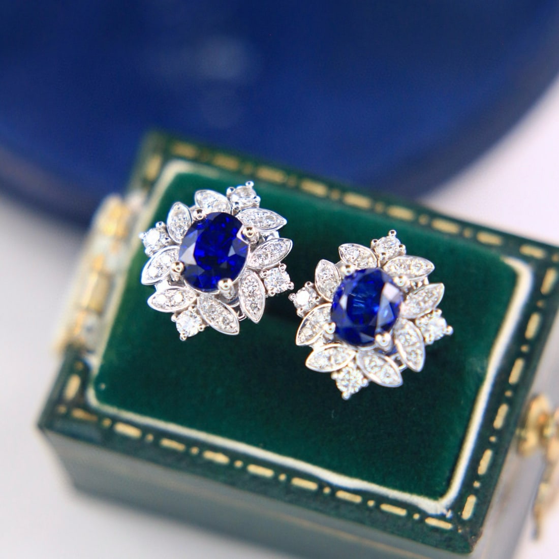 14k Gold 1.68 Ctw Natural Sapphire & Diamond Earrings - 2