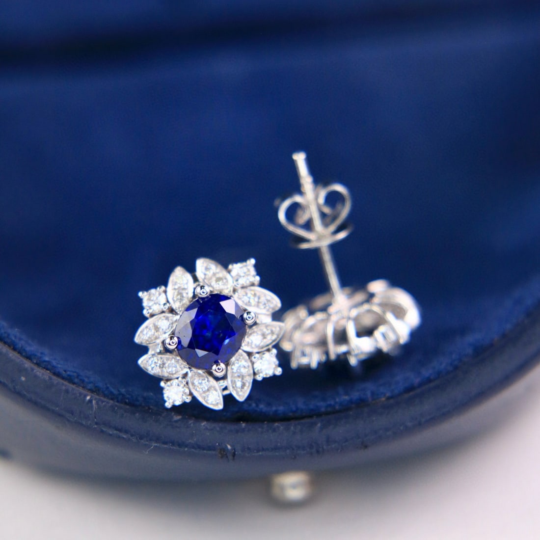 14k Gold 1.68 Ctw Natural Sapphire & Diamond Earrings - 5