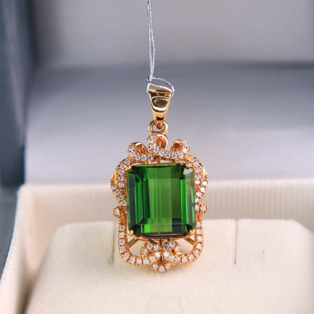 14k Gold 5.95 Ctw Natural Tourmaline & Diamond Pendant( Without Chain ) - 3