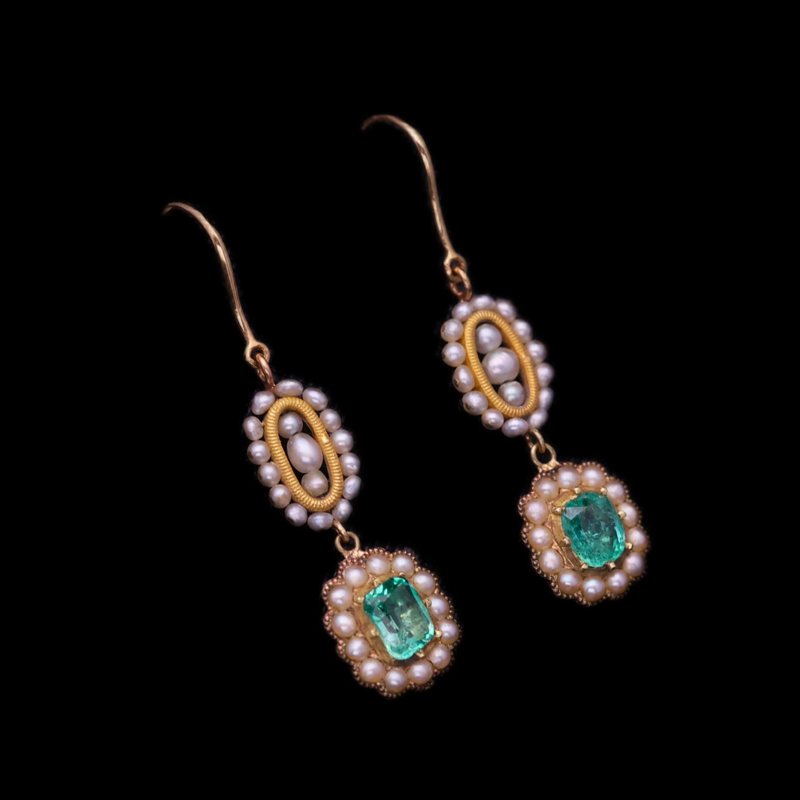 14k Gold 1.2 Ct Natural Emerald & Diamond Earrings - 3