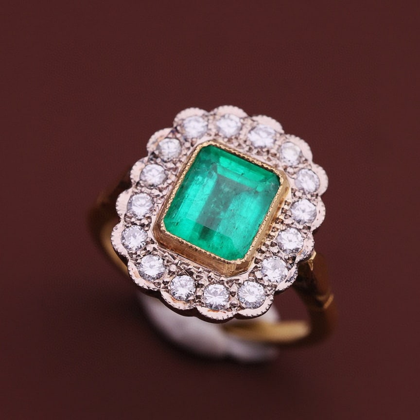 14k Gold 2.8 Ctw Natural Emerald & Diamond Ring: Ref:230989124 // gold content:14k gold // ring size:7. 25us // // main gemstone:emerald // shape:emerald // carat weight:1. 8ct // color:green // treatment:natural // cut grade:g // // adjacent