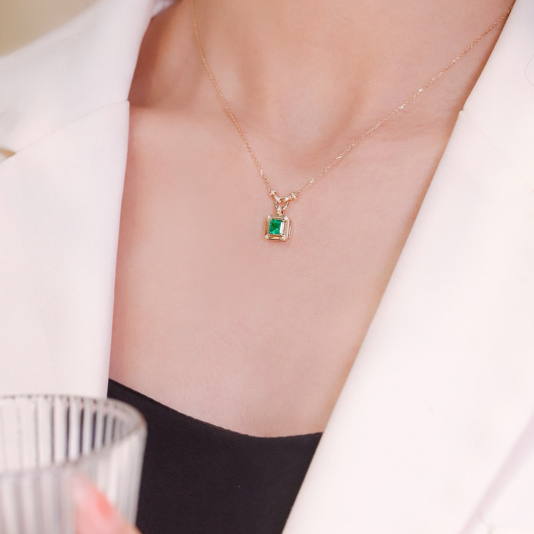 14k Gold 0.48 Ctw Natural Emerald & Diamond Pendant( Without Chain ) - 3