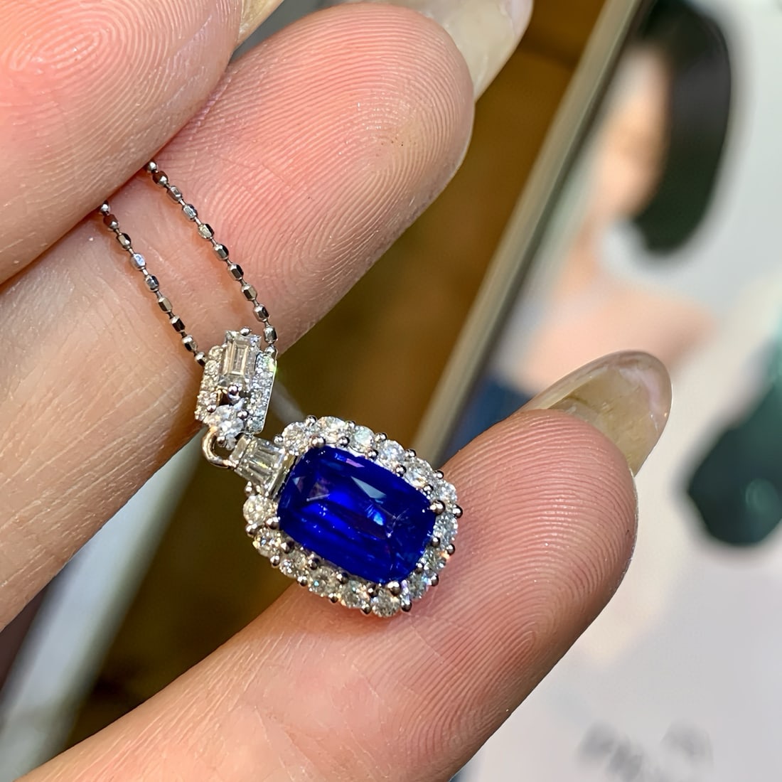 14k Gold 2.01 Ctw Natural Sapphire & Diamond Pendant( Without Chain ) - 5