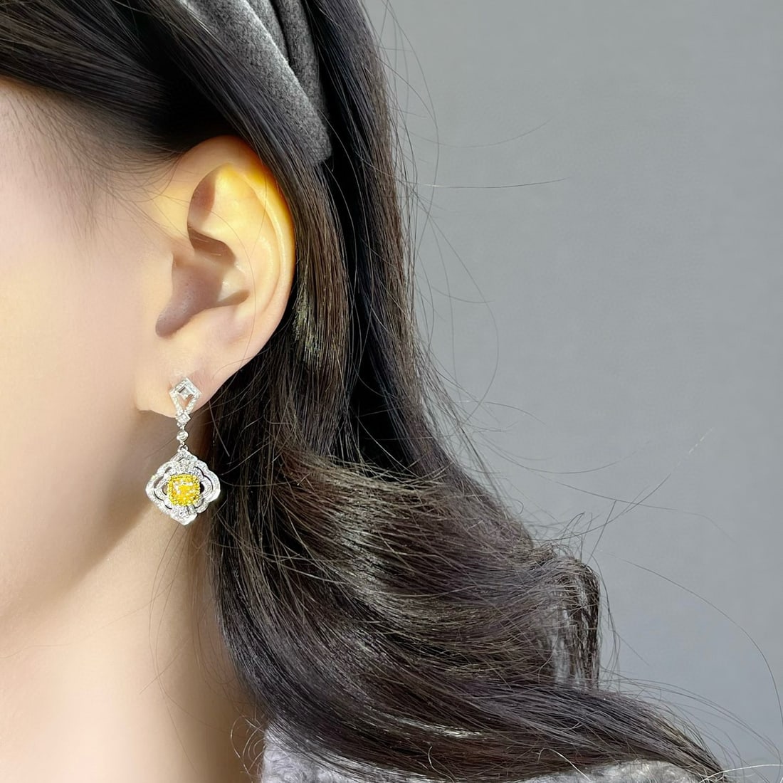 14k Gold 1.57 Ctw Natural Yellow Diamond & Diamond Earrings - 3