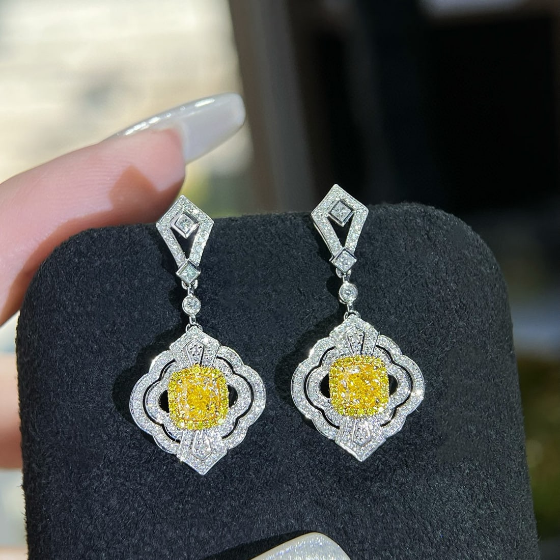 14k Gold 1.57 Ctw Natural Yellow Diamond & Diamond Earrings - 6