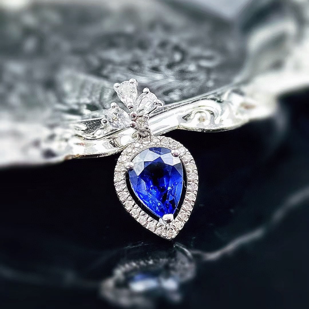 14k Gold 1.00 Ct Natural Sapphire & Diamond Pendant( Without Chain ) - 2