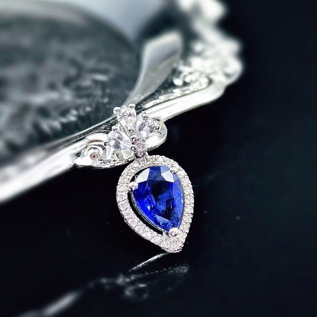 14k Gold 1.00 Ct Natural Sapphire & Diamond Pendant( Without Chain ) - 3