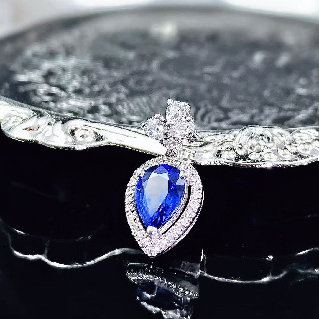14k Gold 1.00 Ct Natural Sapphire & Diamond Pendant( Without Chain ) - 4