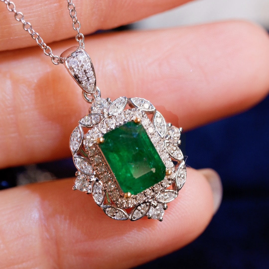 14k Gold 1.73 Ctw Natural Emerald & Diamond Pendant( Without Chain ) - 6