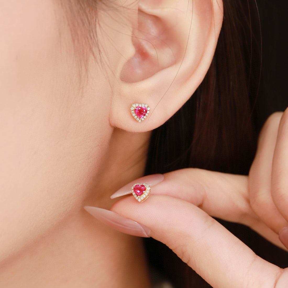 14k Gold 0.64 Ctw Natural Ruby & Diamond Earrings - 2