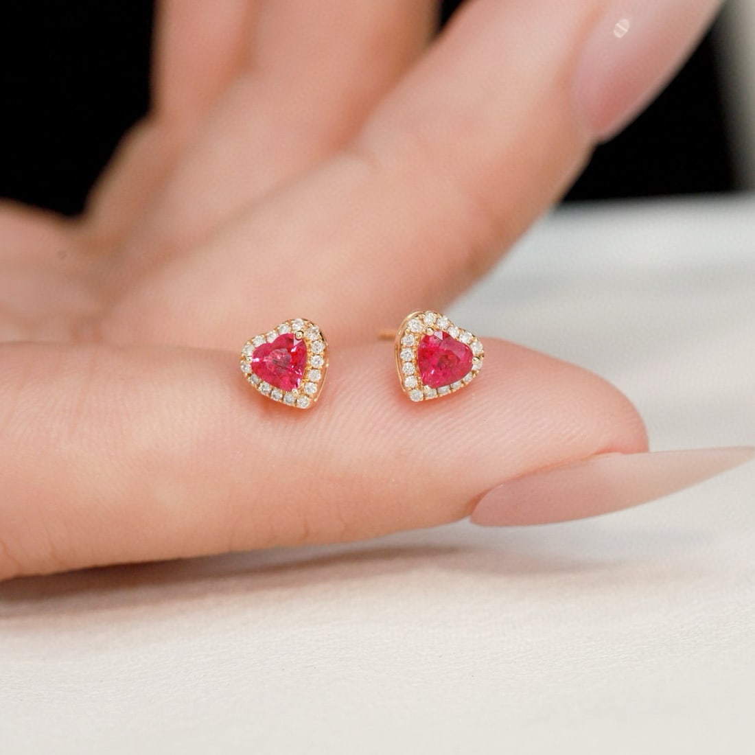 14k Gold 0.64 Ctw Natural Ruby & Diamond Earrings - 4