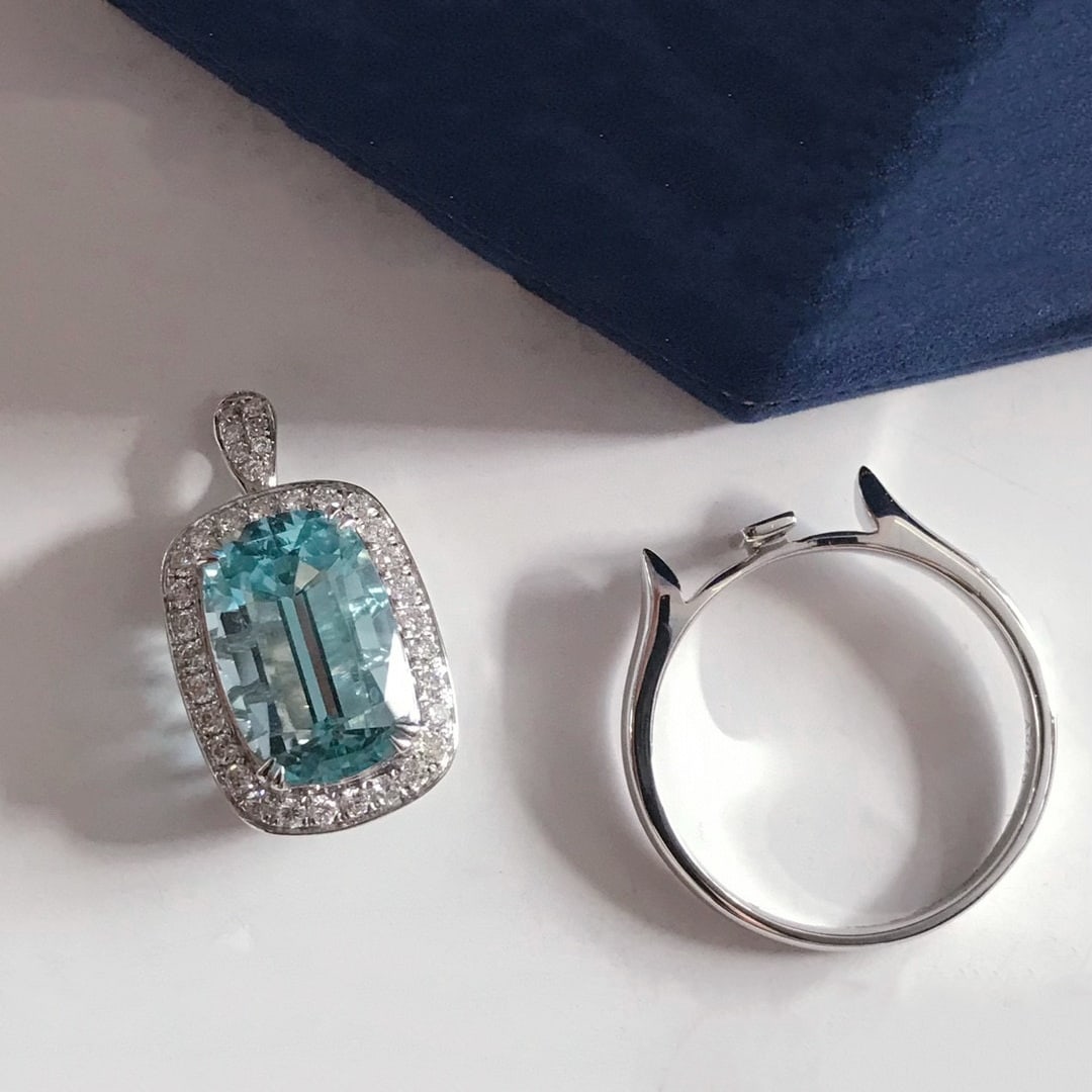 14k Gold 3.66 Ct Natural Aquamarine & Diamond Ring - 5