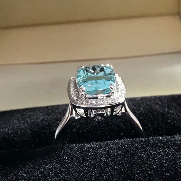 14k Gold 3.66 Ct Natural Aquamarine & Diamond Ring - 7