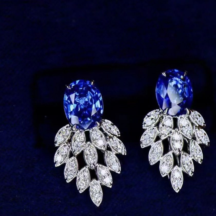 14k Gold 2 Ct Natural Sapphire & Diamond Earrings - 2