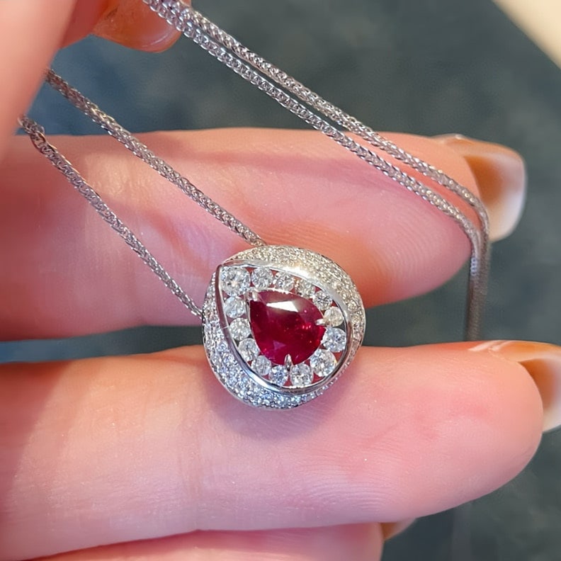 14k Gold 0.87 Ctw Natural Ruby & Diamond Pendant( Without Chain ) - 2