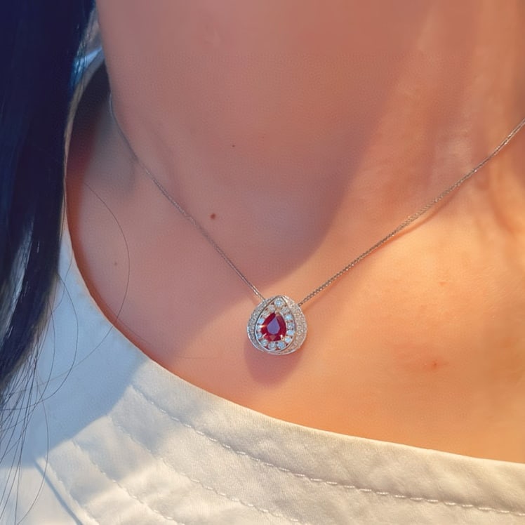 14k Gold 0.87 Ctw Natural Ruby & Diamond Pendant( Without Chain ) - 3